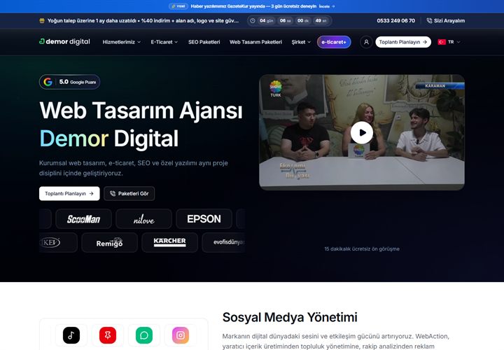 Demor Digital ana sayfasının ekran görüntüsü